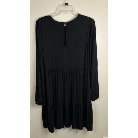 ARITZIA WILFRED Lambrusco Black Drop Waist Mini Dress Large Ruffle LS Crepe - Picture 2 of 10